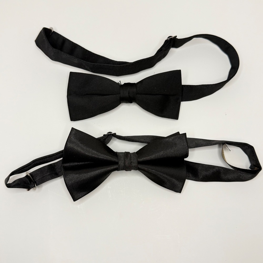 Azarman Mens Black Pre-Tied Bow Tie Set 2 Pack Adjustable Satin Formal Wedding